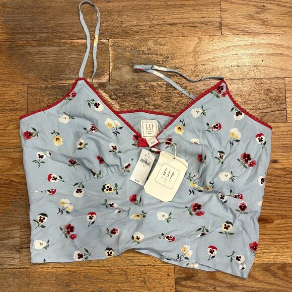 Gap x Doen Cropped Floral Cami Medium Dublin Blue Floral Print - NWT - Picture 4 of 4